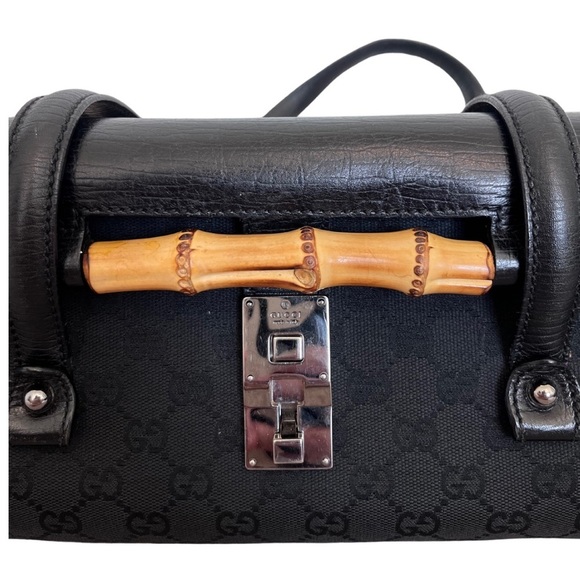 GUCCI Bamboo Bullet Bag - Black Canvas and Leather w/ Silver-tone Hardware - Picture 7 of 13